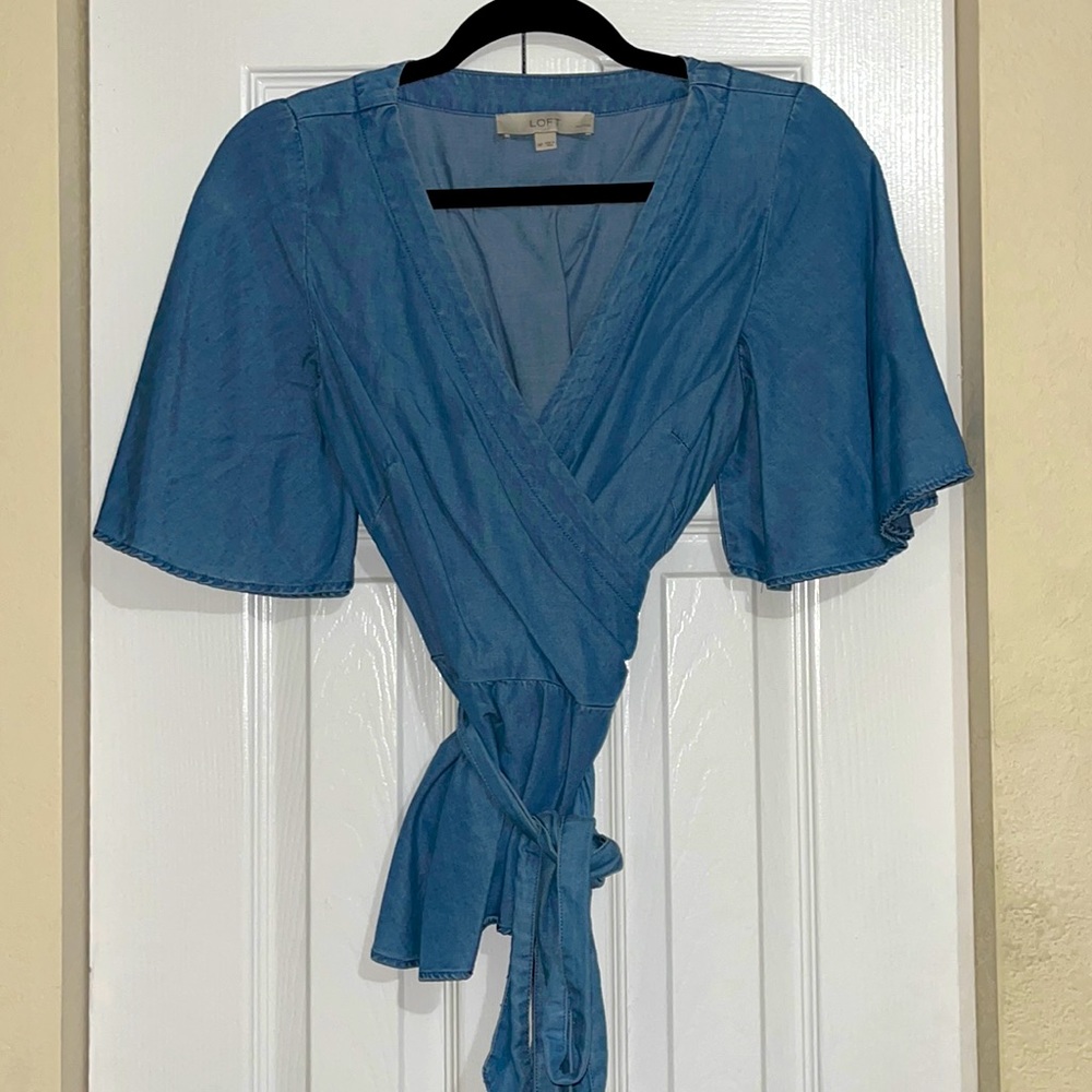 Loft denim peplum wrap top